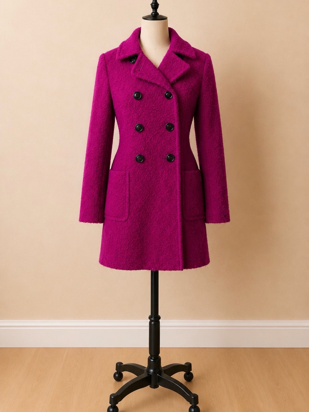 DKNY Magenta Wool Blend Double Breasted Peacoat Size 4